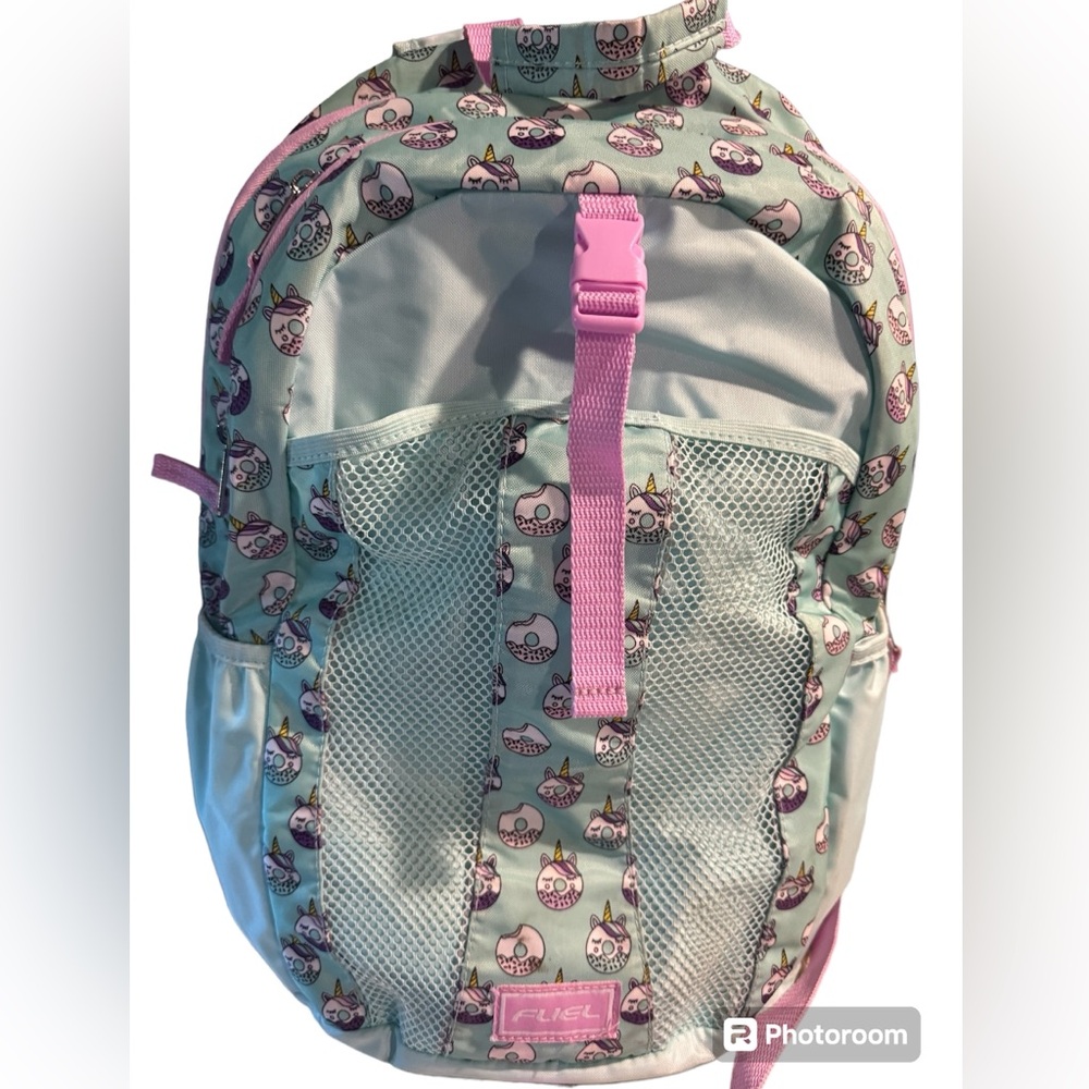 Fuel Brand Donut Themed Backpack and Pencils/pouch; Good used condition